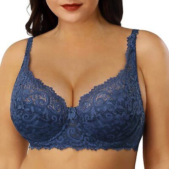 Women's Navy Blue Wired Lace Bra - Picture 1 of 6